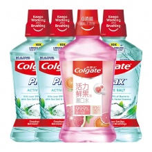 高露洁清爽盐白+活力鲜果漱口水500ml*4清新口气减少细菌家庭套装 1件装